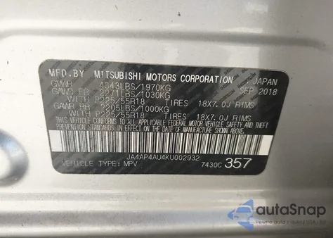 2019 Mitsubishi Outlander Sport 2.0 Se из США, поврежденный, VIN JA4AP4AU4KU002932